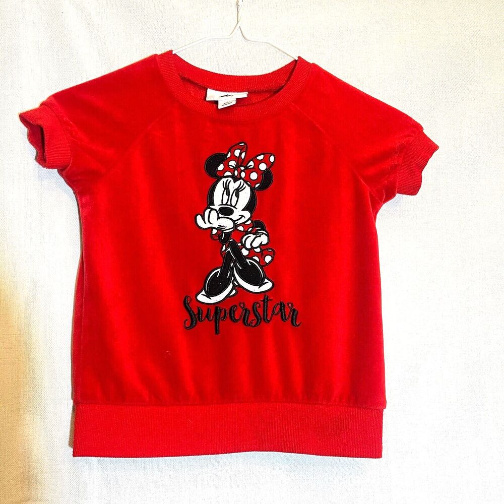 Disney Parks Minnie Mouse “Superstar” Red Velour Shirt Girl Size 4‎